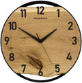 Runde Wanduhr aus Eichenholz, 35 cm, schwarzer Rahmen, arabische Ziffern