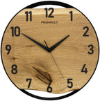 Runde Wanduhr aus Eichenholz, 35 cm, schwarzer Rahmen, arabische Ziffern