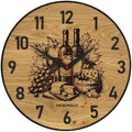 Runde Wanduhr aus Eichenholz, 35 cm, schwarzer Rahmen, arabische Ziffern, Käseplatte und Wein