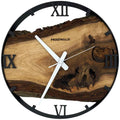 Runde Wanduhr aus Walnussholz, 35 cm, schwarzer Rahmen, römische Ziffern