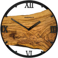 Runde Wanduhr aus Olivenholz, 35 cm, schwarzer Rahmen, römische Ziffern