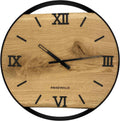 Runde Wanduhr aus Eichenholz, 35 cm, schwarzer Rahmen, römische Ziffern