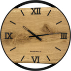 Runde Wanduhr aus Eichenholz, 35 cm, schwarzer Rahmen, römische Ziffern