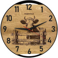 Runde Wanduhr aus Eichenholz, 35 cm, schwarzer Rahmen, arabische Ziffern, Kuh