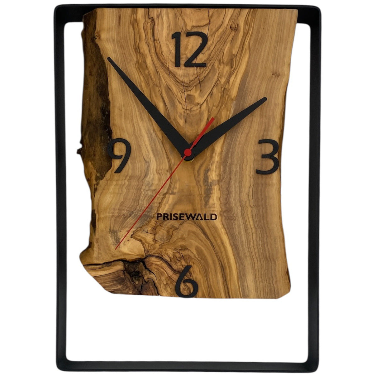 Rechteckige Wanduhr aus Olivenholz, 35 cm, schwarzer Rahmen, arabische Ziffern