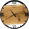 Runde Wanduhr aus Eichenholz, 35 cm, schwarzer Rahmen, römische Ziffern