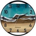 Runde Wanduhr aus Walnussholz, 35 cm, schwarzer Rahmen, arabische Ziffern, türkises Epoxidharz