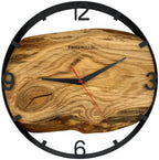 Runde Wanduhr aus Eichenholz, 35 cm, schwarzer Rahmen, arabische Ziffern
