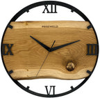 Runde Wanduhr aus Eichenholz, 35 cm, schwarzer Rahmen, römische Ziffern