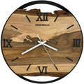 Runde Wanduhr aus Walnussholz, 35 cm, schwarzer Rahmen, römische Ziffern