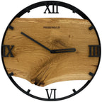 Runde Wanduhr aus Eichenholz, 35 cm, schwarzer Rahmen, römische Ziffern