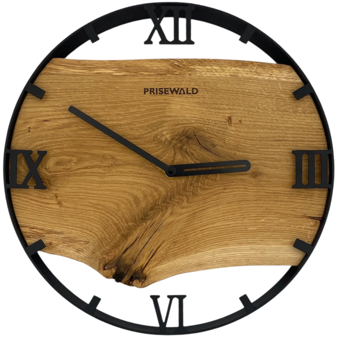 Runde Wanduhr aus Eichenholz, 35 cm, schwarzer Rahmen, römische Ziffern