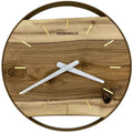 Runde Wanduhr aus Walnussholz, 35 cm, goldener Rahmen, Teilstriche Ziffern