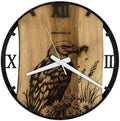 Runde Wanduhr aus Walnussholz, 35 cm, schwarzer Rahmen, römische Ziffern, Adler