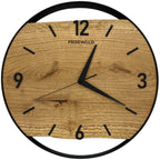 Runde Wanduhr aus Eichenholz, 35 cm, schwarzer Rahmen, arabische Ziffern