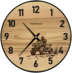 Runde Wanduhr aus Eschenholz, 35 cm, schwarzer Rahmen, arabische Ziffern, ATV, Quad