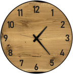 Runde Wanduhr aus Eichenholz, 50 cm, schwarzer Rahmen, arabische Ziffern