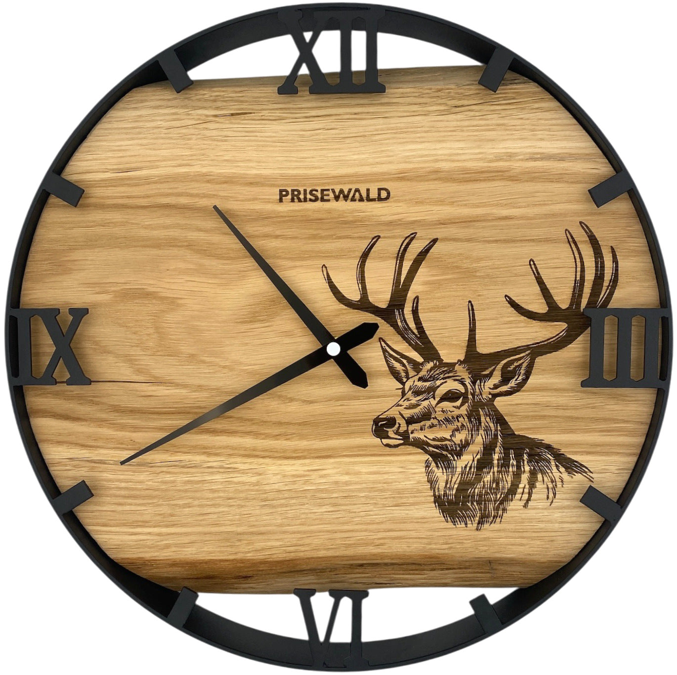 Horloge murale ronde en chêne, 35 cm, cadre noir, chiffres arabes, avion léger