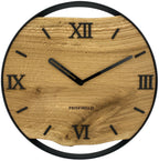 Runde Wanduhr aus Eichenholz, 35 cm, schwarzer Rahmen, römische Ziffern