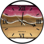 Horloge murale ronde en noyer, 50 cm, cadre noir, chiffres romains, forêt de sapins