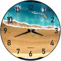 Runde Wanduhr aus Eschenholz, 50 cm, schwarzer Rahmen, arabische Ziffern, blaues Epoxidharz, Motorboot