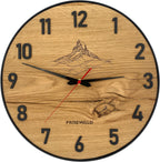 Runde Wanduhr aus Eichenholz, 35 cm, schwarzer Rahmen, arabische Ziffern, Matterhorn