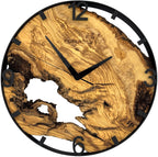 Runde Wanduhr aus Olivenholz, 35 cm, schwarzer Rahmen, arabische Ziffern