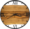 Runde Wanduhr aus Walnussholz, 70 cm, schwarzer Rahmen, römische Ziffern