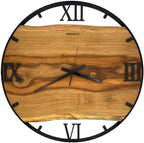 Runde Wanduhr aus Walnussholz, 70 cm, schwarzer Rahmen, römische Ziffern
