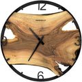 Runde Wanduhr aus Walnussholz, 50 cm, schwarzer Rahmen, arabische Ziffern