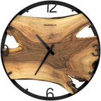 Runde Wanduhr aus Walnussholz, 50 cm, schwarzer Rahmen, arabische Ziffern