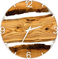 Horloge murale ronde en chêne laqué noir, 50 cm, cadre blanc, chiffres arabes, résine époxy bleue