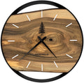 Horloge murale ronde en noyer, 35 cm, cadre noir, chiffres partiels, résine époxy turquoise, mousse verte, île, planche de surf, côte