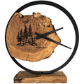 Round wall clock made of olive wood, 35 cm, black frame, no numbers