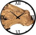 Runde Wanduhr aus Olivenholz, 50 cm, schwarzer Rahmen, römische Ziffern