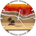 Horloge murale ronde en noyer, 35 cm, cadre blanc, chiffres arabes, résine époxy couleur coucher de soleil, VW