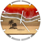 Horloge murale ronde en noyer, 35 cm, cadre blanc, chiffres arabes, résine époxy couleur coucher de soleil, VW