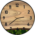Round wall clock made of walnut wood, 50 cm, black frame, Arabic numerals, green moss, eagle