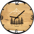 Round wall clock made of ash wood, 50 cm, black frame, Arabic numerals