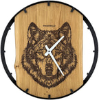 Horloge murale ronde en chêne, 50 cm, cadre noir, graduations chiffrées, plantes