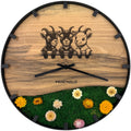 Horloge murale ronde en noyer, 35 cm, cadre noir, chiffres partiels, résine époxy turquoise, mousse verte, île, planche de surf, côte