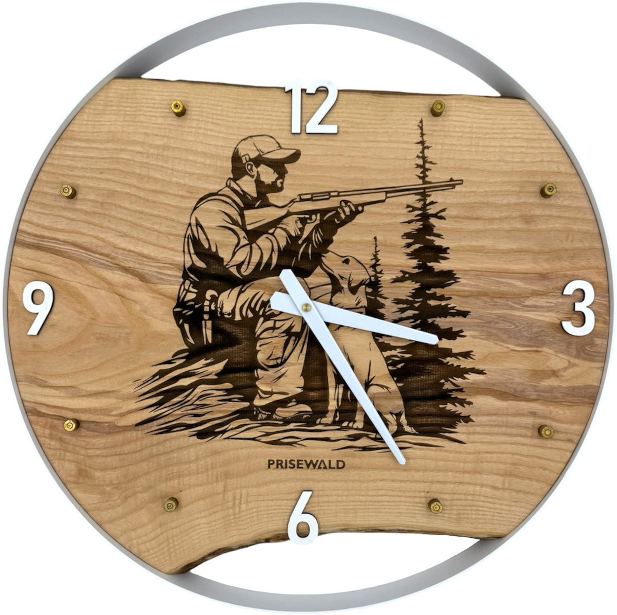 Horloge murale ronde en frêne, 50 cm, cadre noir, chiffres arabes