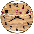 Runde Wanduhr aus Eschenholz, 50 cm, goldener Rahmen, arabische Ziffern, Durchsichtiges Epoxidharz, Blumen