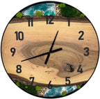 Horloge murale ronde en chêne, 70 cm, cadre noir, chiffres arabes, Vert Mousse, Trois Ours