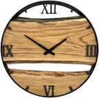 Runde Wanduhr aus Eichenholz, 50 cm, schwarzer Rahmen, römische Ziffern
