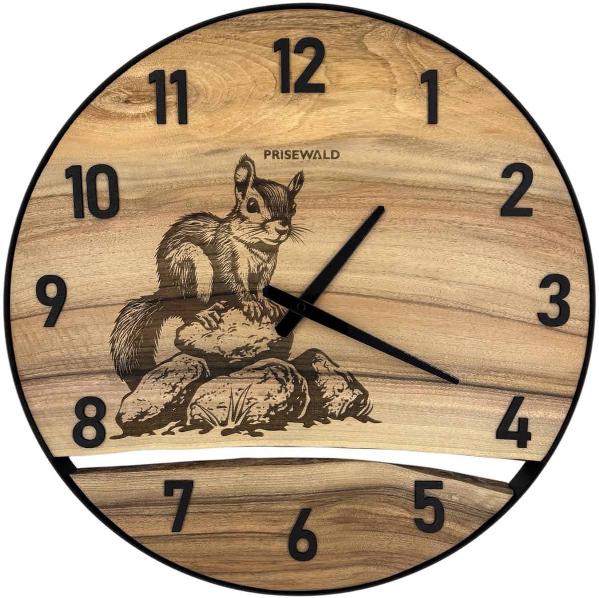 Horloge murale ronde en noyer, 50 cm, cadre noir, chiffres arabes, deux girafes