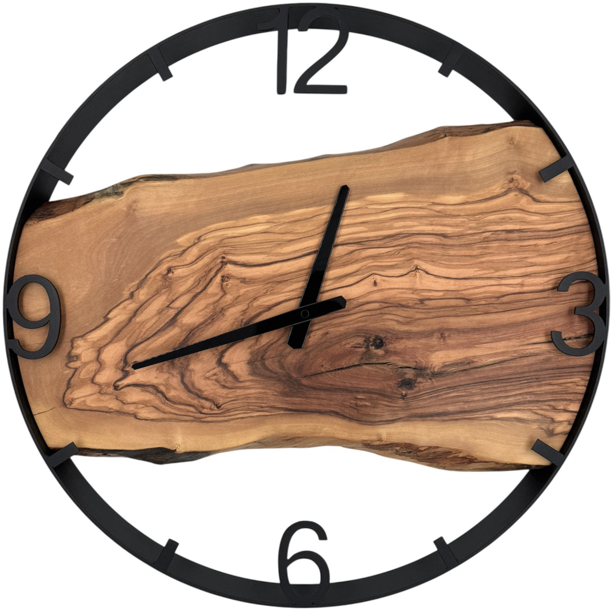 Round oak wall clock, 50 cm, black frame, Arabic numerals