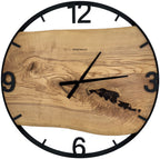 Runde Wanduhr aus Olivenholz, 70 cm, schwarzer Rahmen, arabische Ziffern