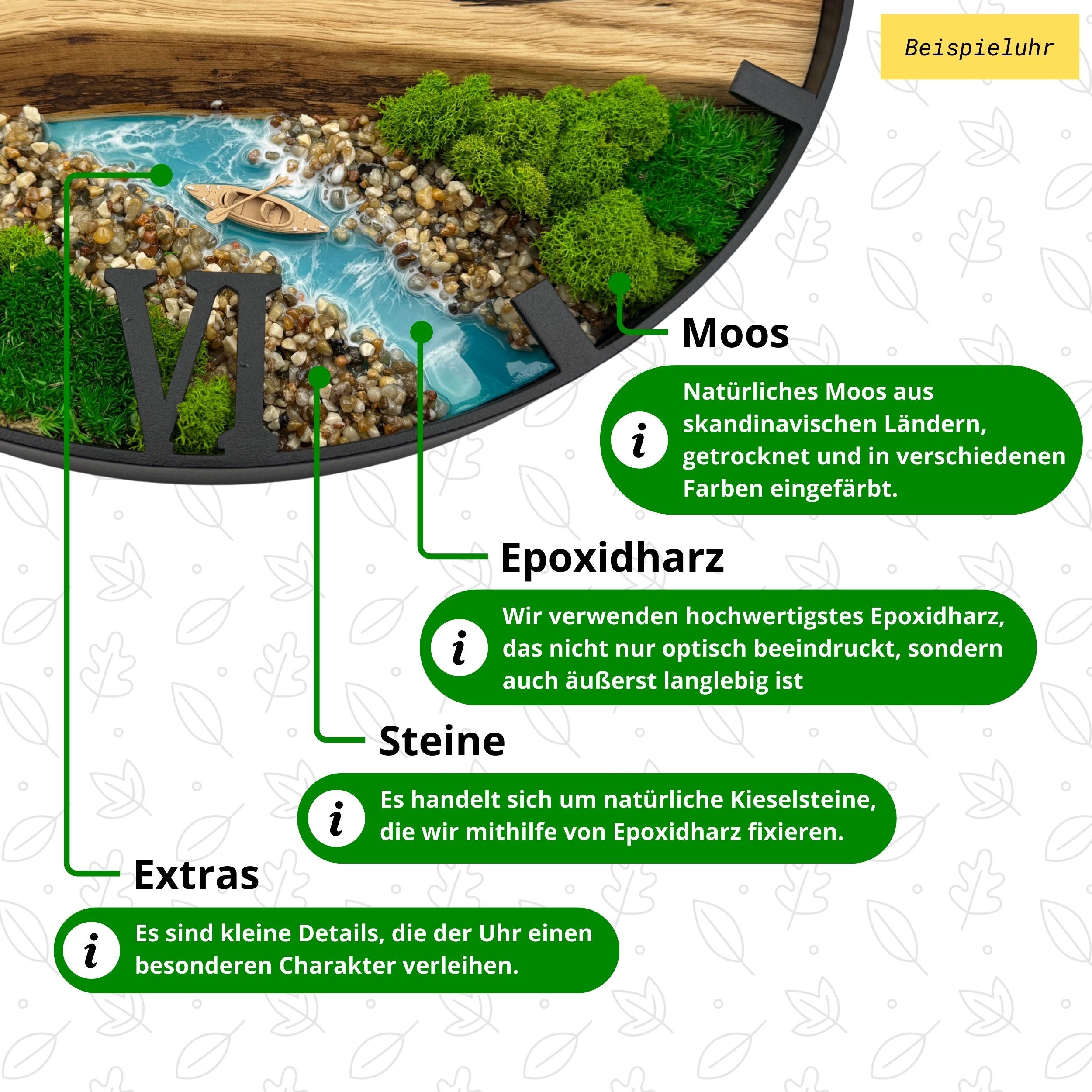 Runde Wanduhr aus Walnussholz, 35 cm, weisser Rahmen, arabische Ziffern, Pferd 🐎