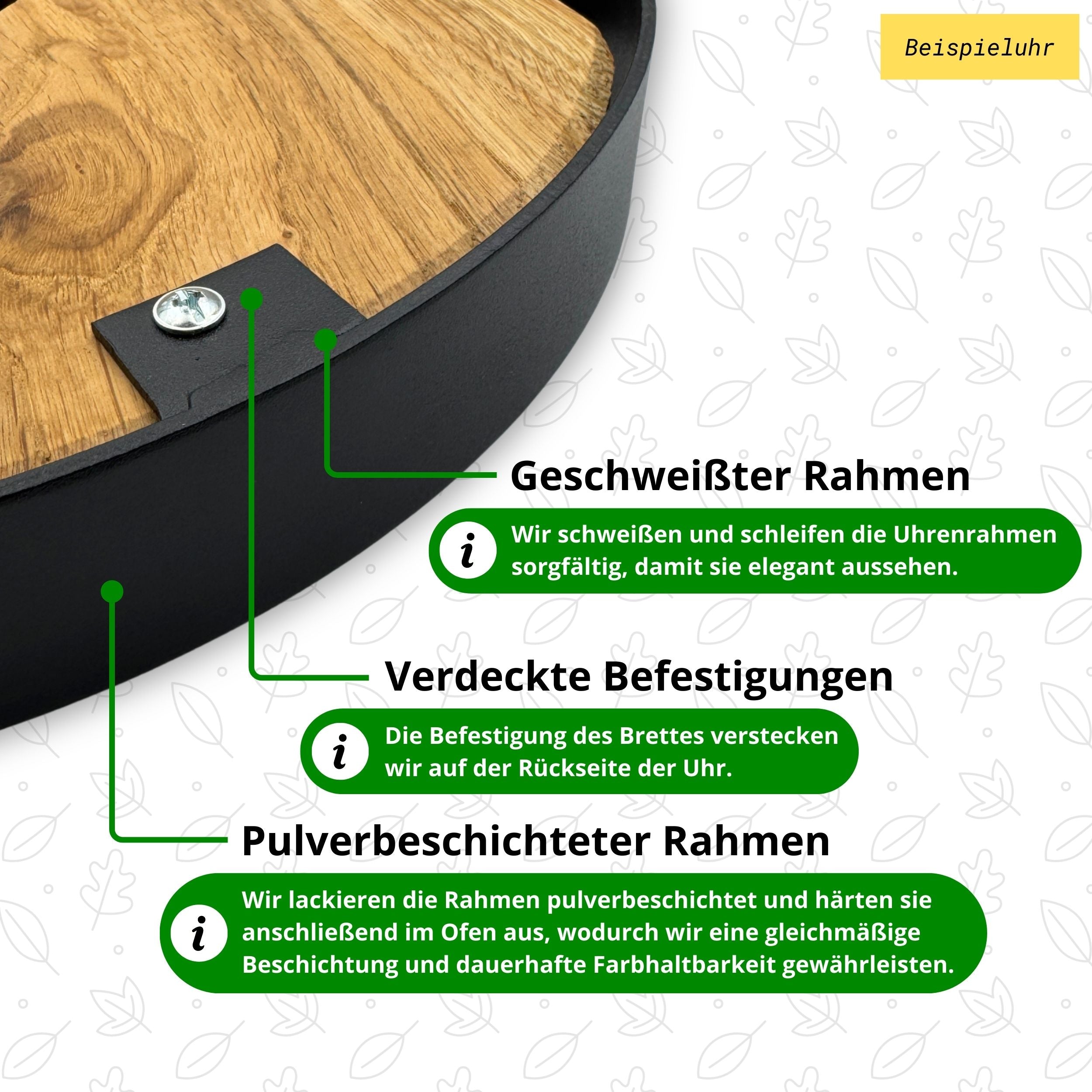 Runde Wanduhr aus Walnussholz, 35 cm, weisser Rahmen, arabische Ziffern, Pferd 🐎